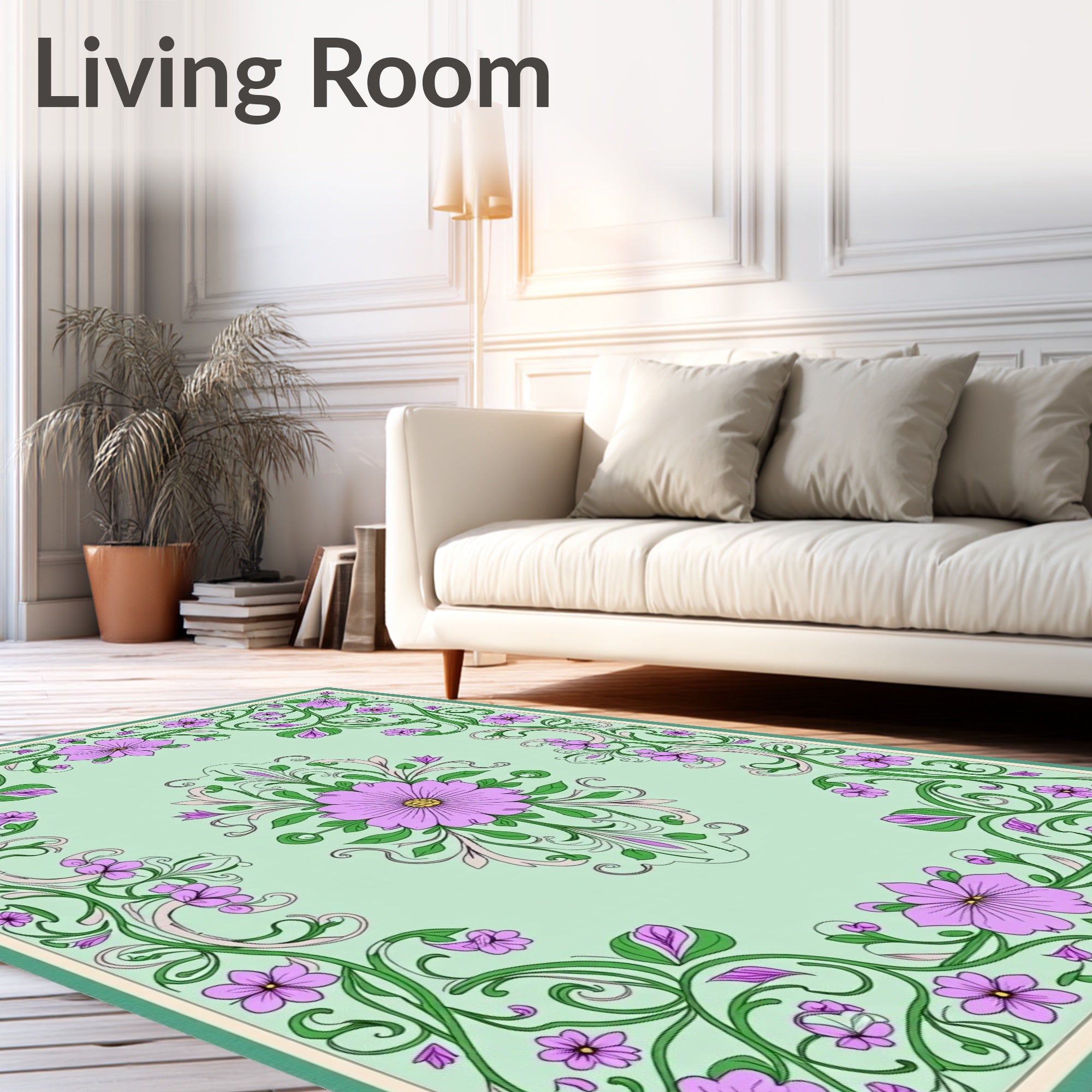 Vintage Lavender Floral Vines Rug