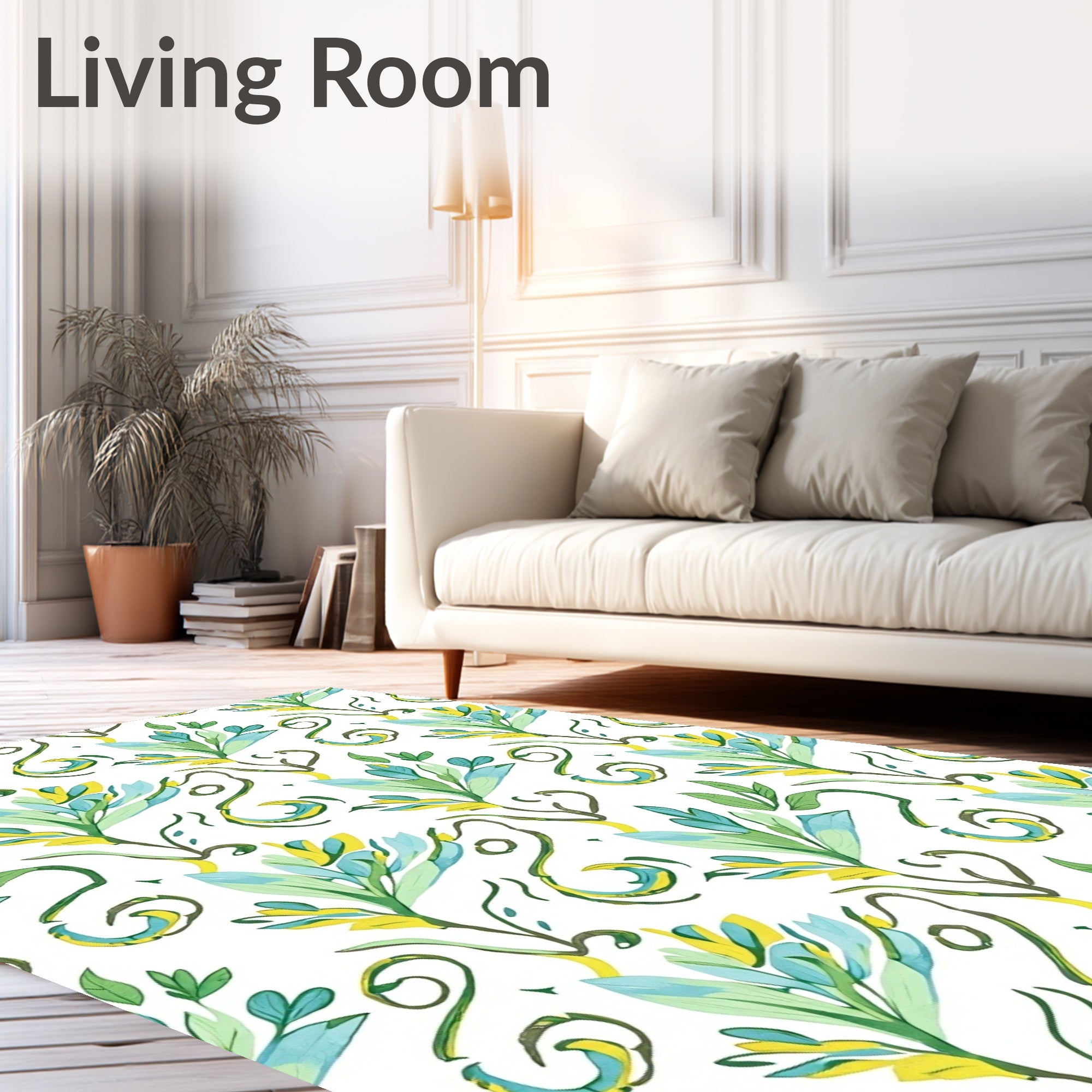 Whimsical Floral Print With Swirls Rug