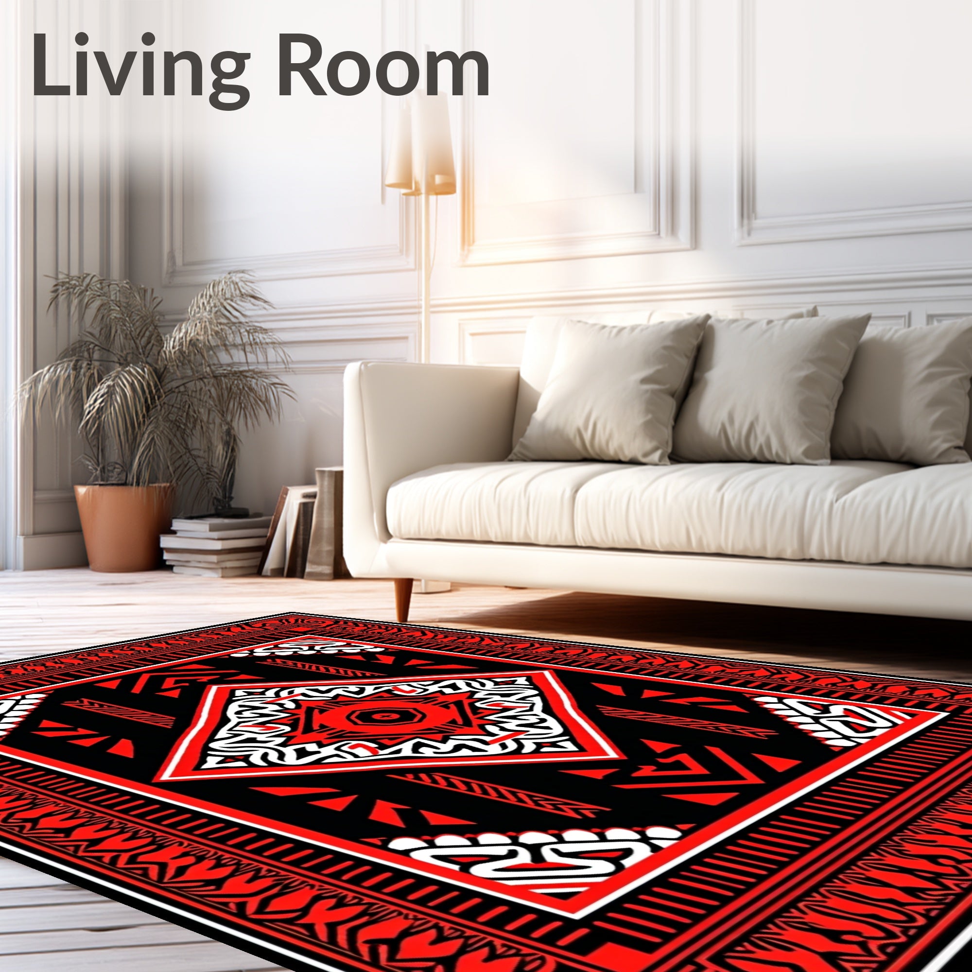 Bold Red and White Geometric Diamond Rug