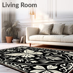 Black Butterfly Floral Garden Design Rug