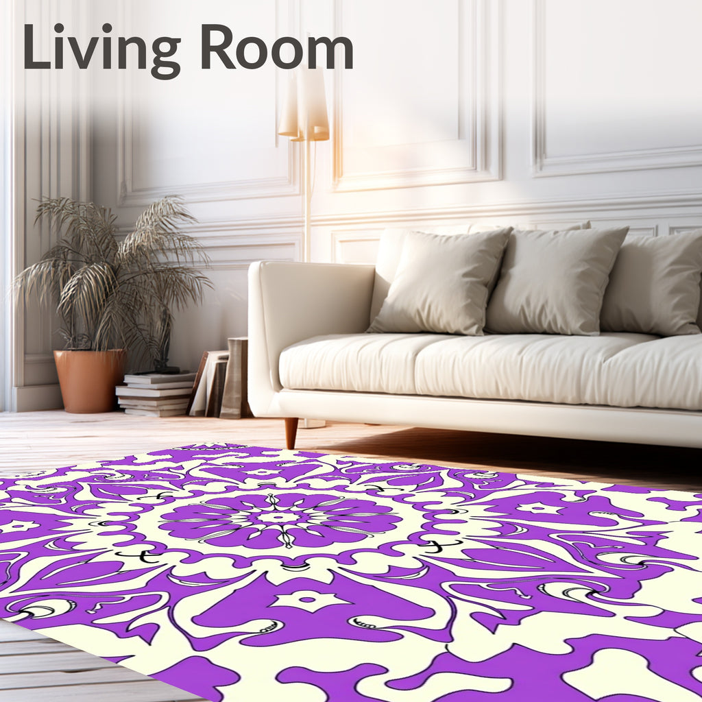 Floral Mandala Patterned Violet Rug
