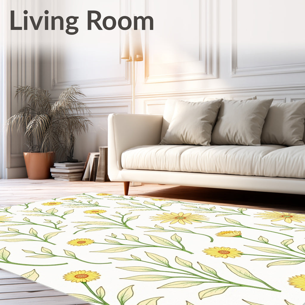 Yellow Daisy Floral Botanical Pattern Rug