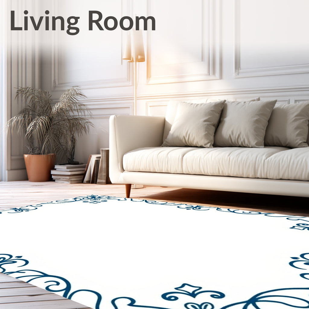 Ornate Blue Swirl Filigree Design Rug