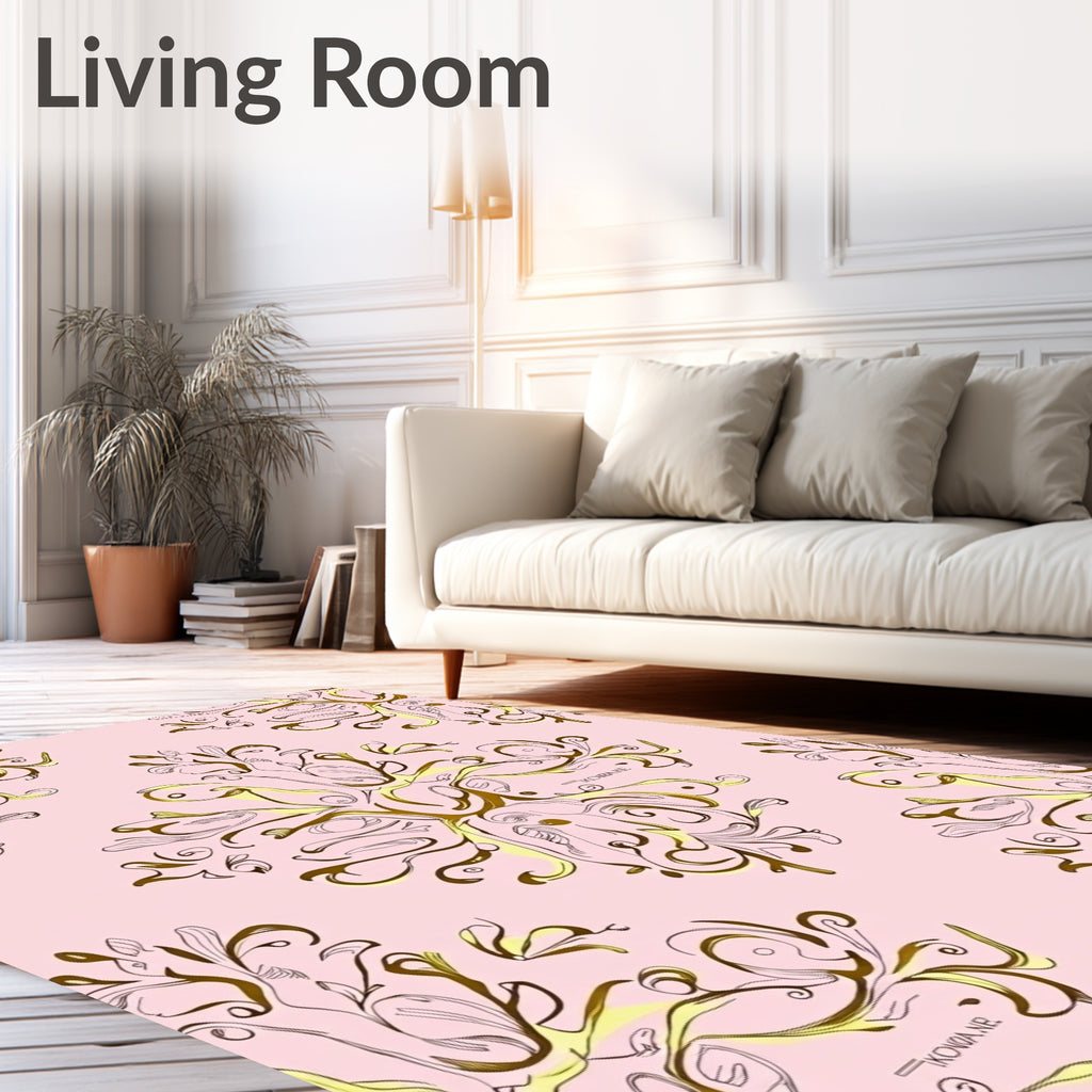 Ornate Floral Swirls With Pink Background Rug