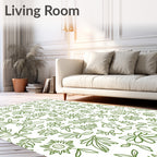 Green Leaf Flower Sketch Pattern Rug