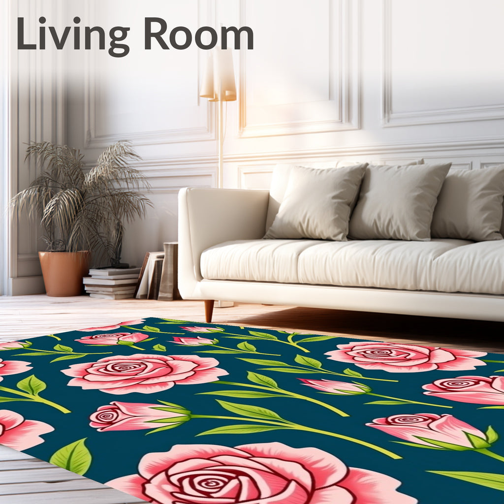 Pink Roses Floral Pattern Rug