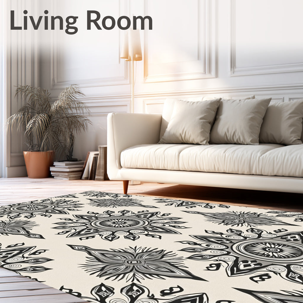 Monochromatic Mandala Star Patterned Rug