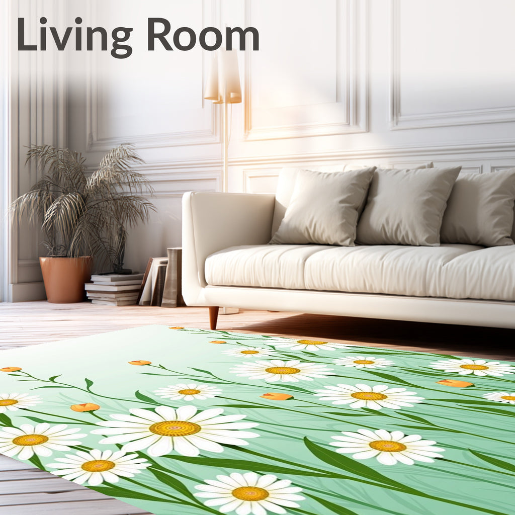 Daisies And Buds Garden Pattern Rug