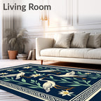 Elegant Heron Floral Patterned Rug