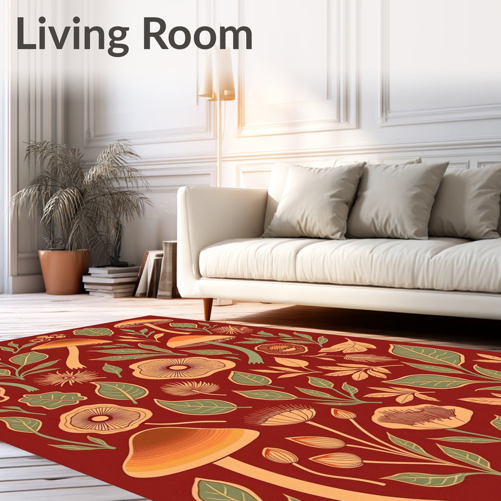 Mushroom and Leaf Garden Pattern Rug