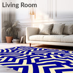 Blue Cream Abstract Maze Pattern Rug
