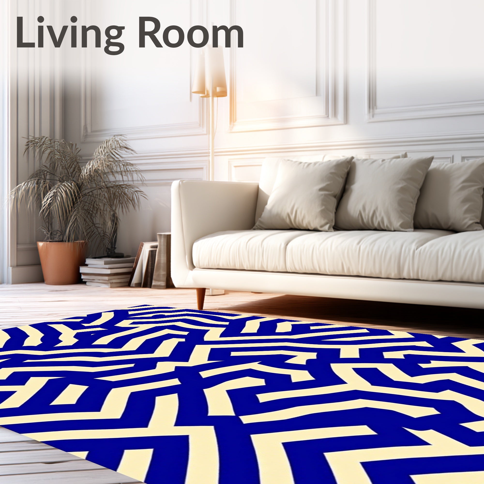 Blue Cream Abstract Maze Pattern Rug