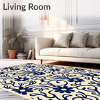 Dark Navy Floral Swirl Pattern Rug