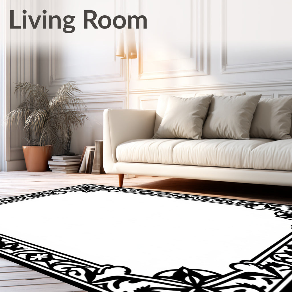 Ornate Floral Border Pattern Rug