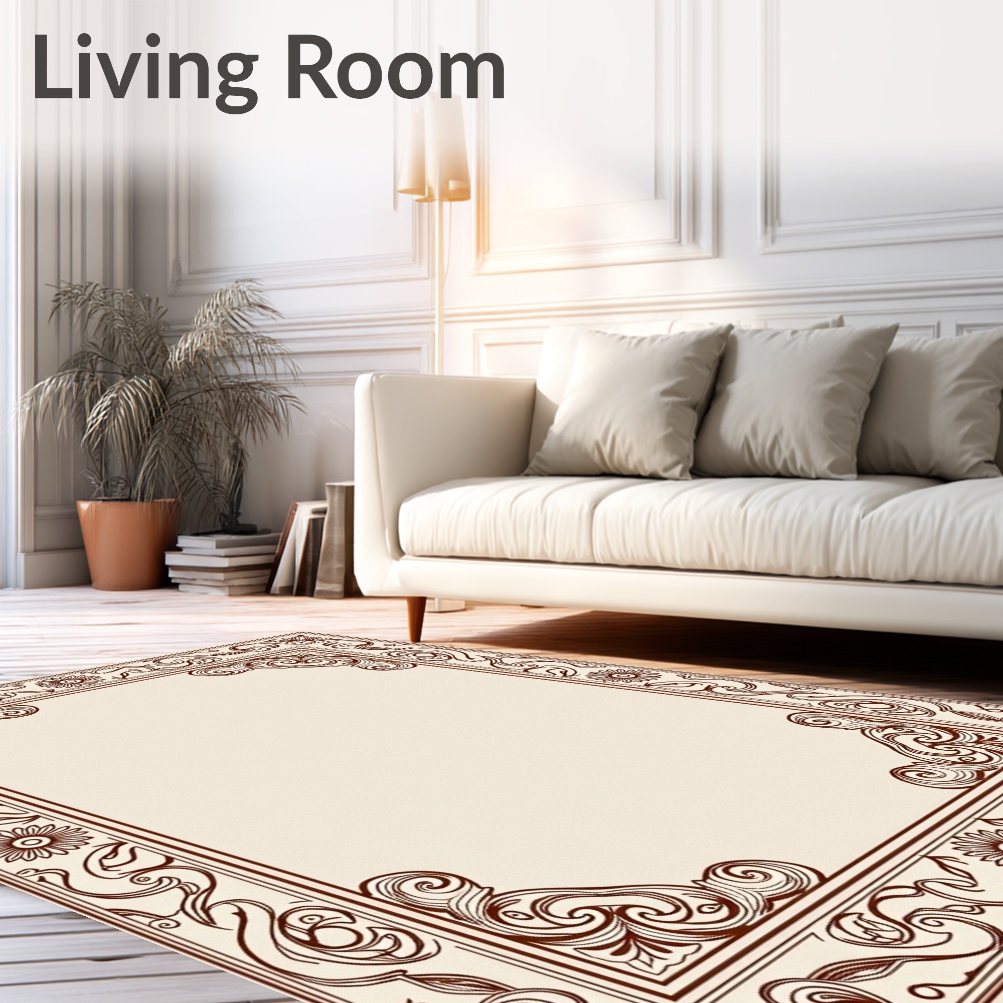 Ornate Floral Scrollwork Decorative Border Rug