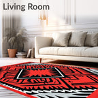 Bold Red Black White Geometric Pattern Rug