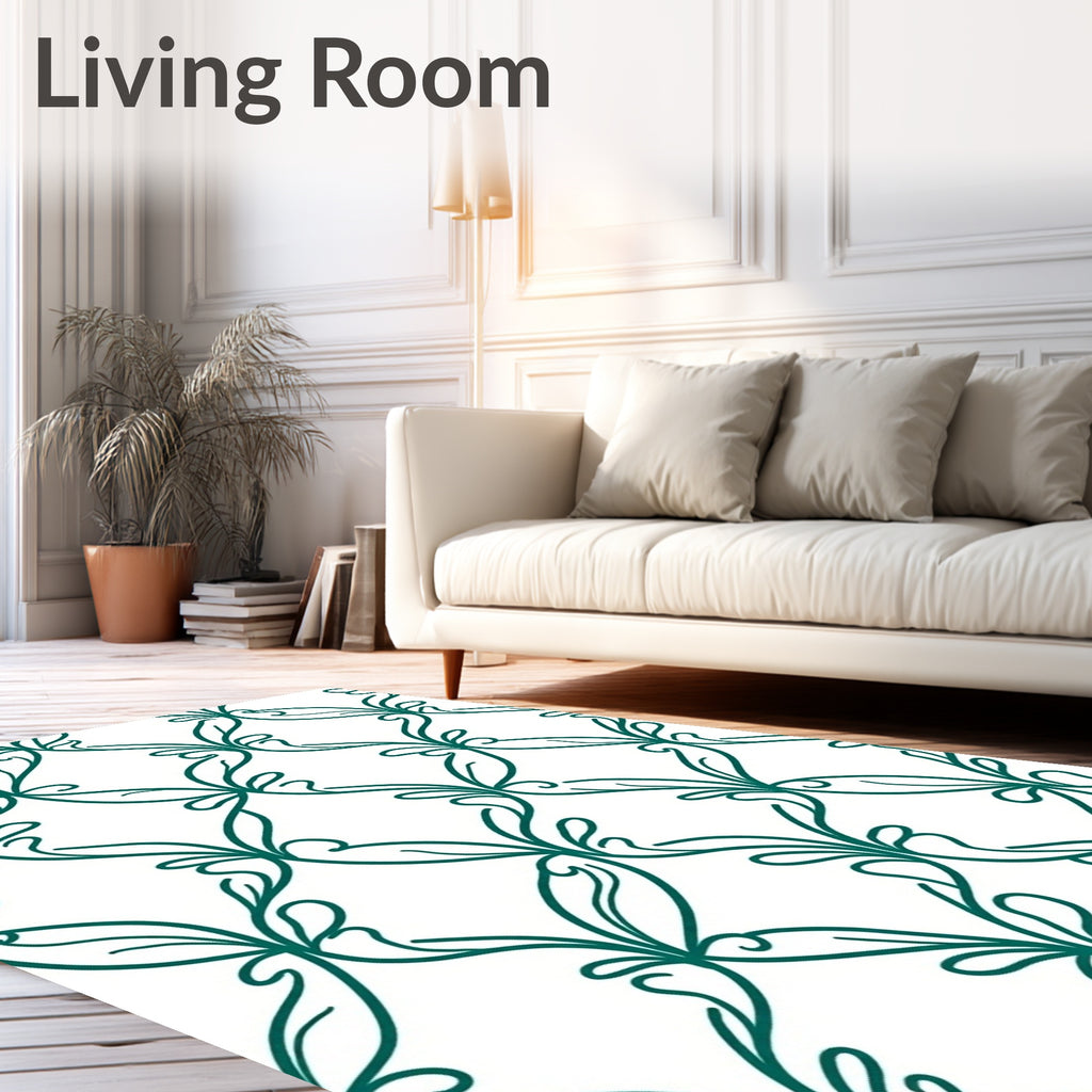 Teal Organic Scroll Vine Pattern Rug