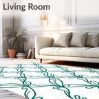 Teal Organic Scroll Vine Pattern Rug