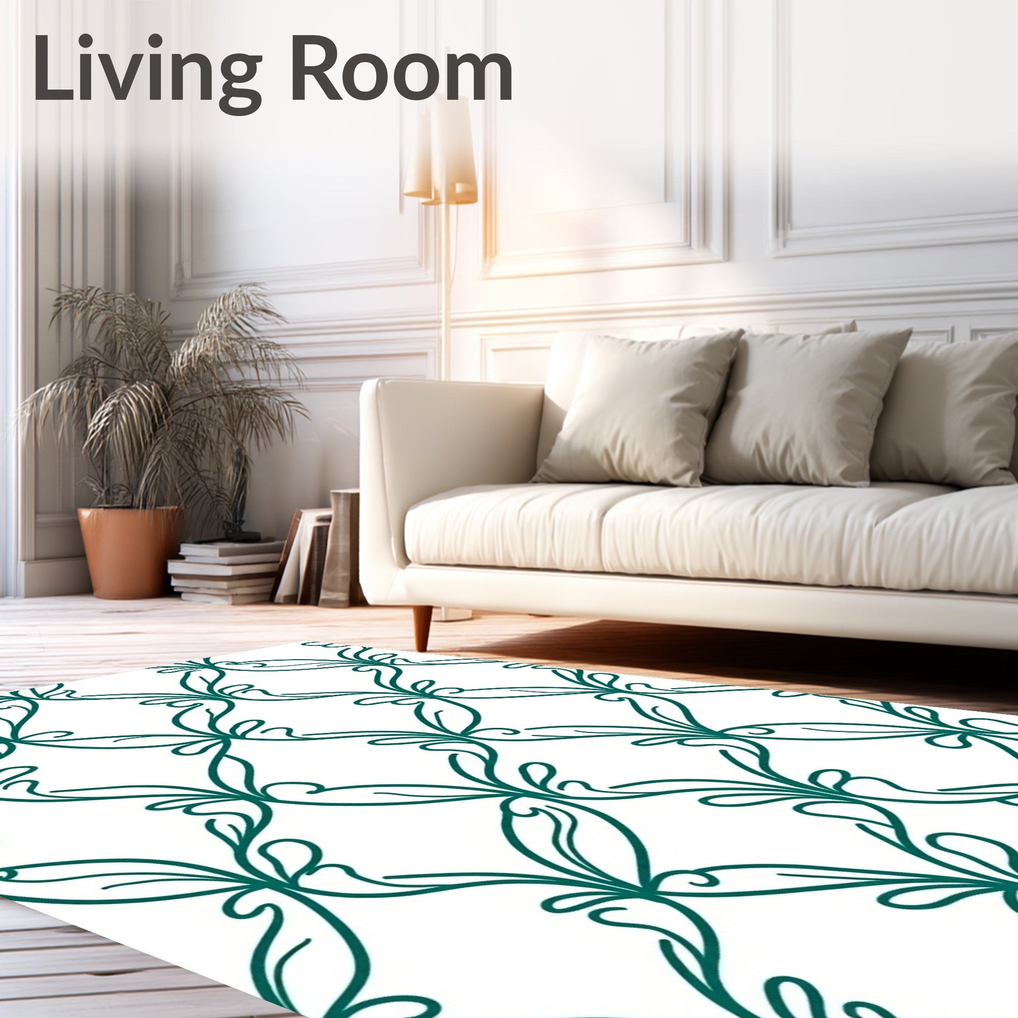 Teal Organic Scroll Vine Pattern Rug