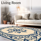 Ornate Blue Floral Medallion Pattern Rug