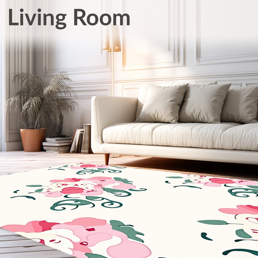 Pink Abstract Floral Swirly Pattern Rug