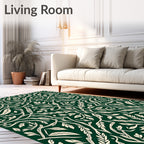 Forest Green Cream Vine Pattern Rug