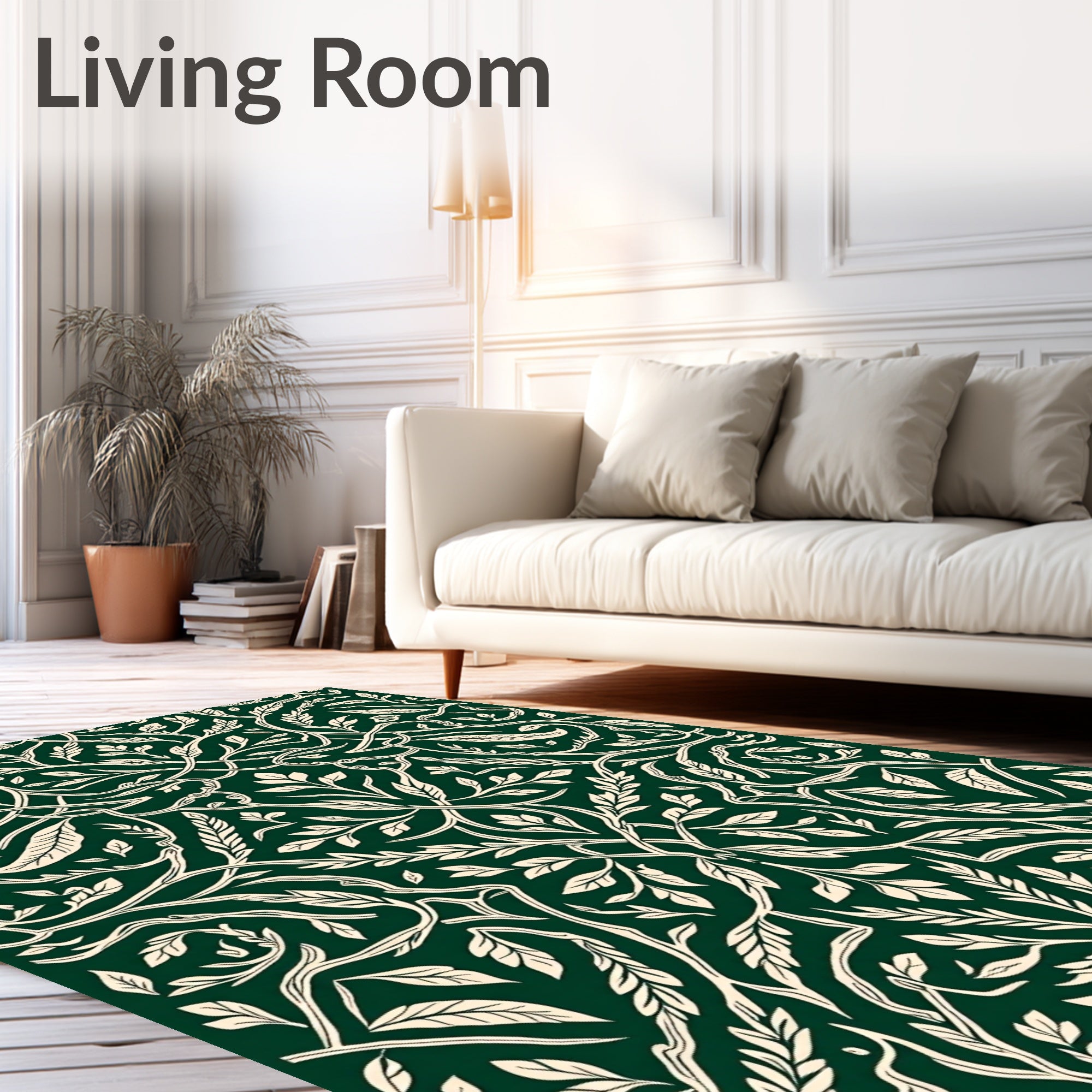 Forest Green Cream Vine Pattern Rug