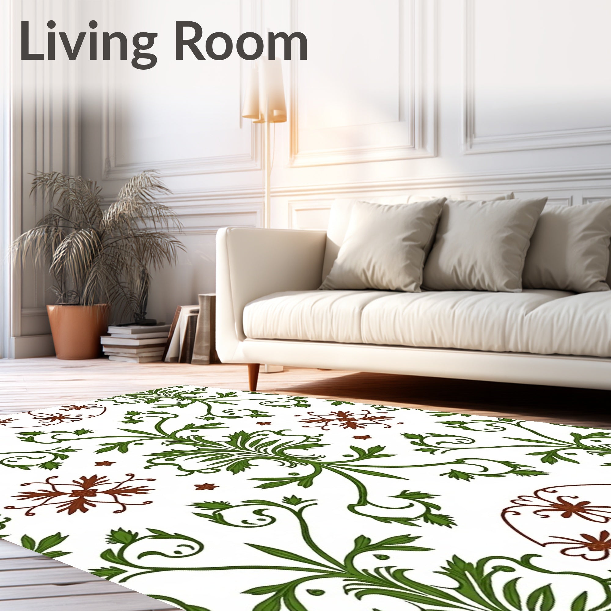 Green Red Floral Vintage Damask Pattern Rug