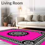 Black Floral Sunburst Tribal Border Rug