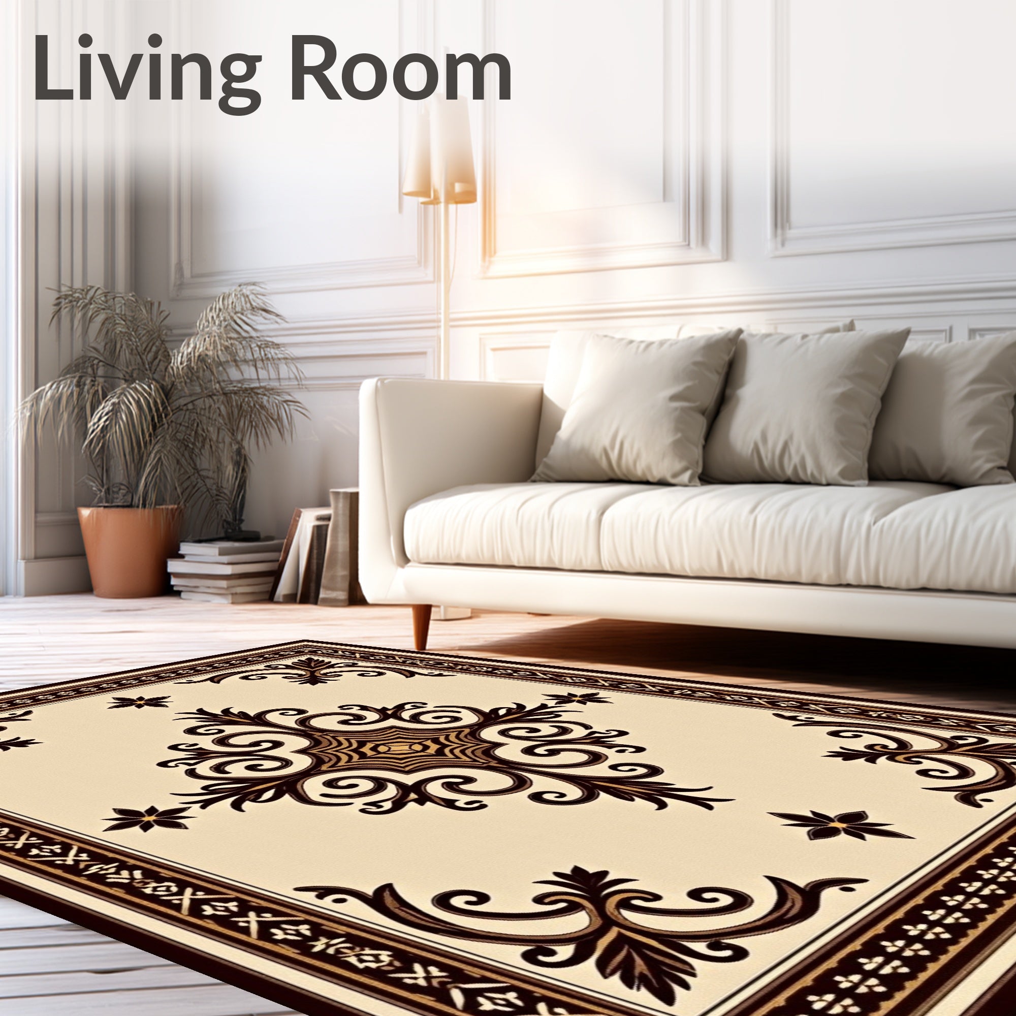 Ornate Scrollwork and Floral Design Rug
