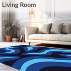 Abstract Wavy Blue Flow Pattern Rug