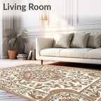 Ornate Brown Floral Scroll Pattern Rug