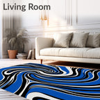 Bold Blue Black White Waves Rug