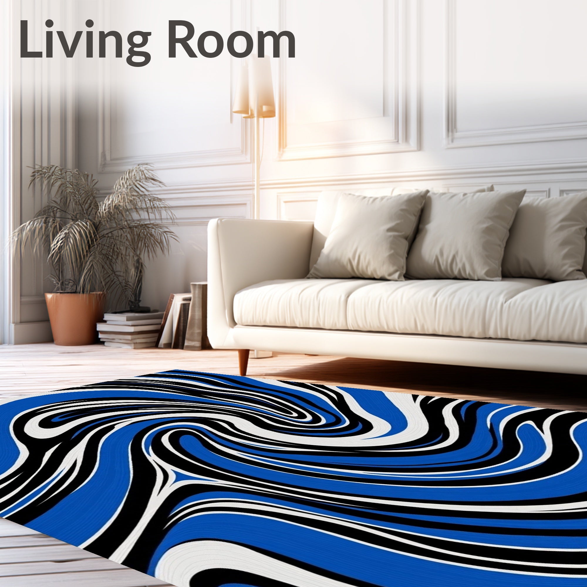 Bold Blue Black White Waves Rug