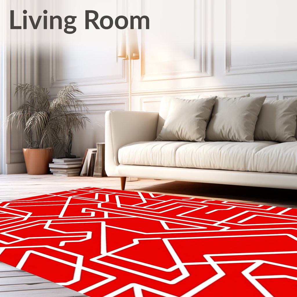 Abstract Red 2 White Geometric Pattern Rug