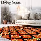 Bold Orange Yellow Floral Pattern Rug