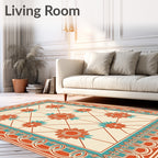 Vintage Floral Patterned Geometric Rug