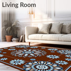 Floral Medallion Patterned Brown Rug