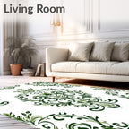 Classic Green Leaf Damask Pattern Rug