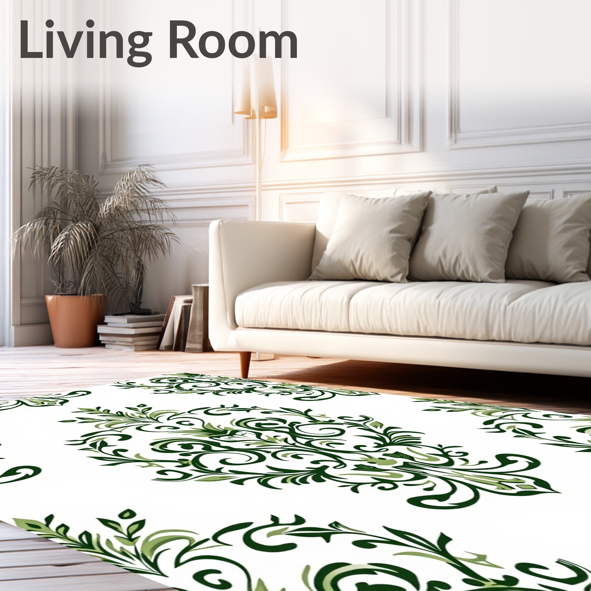 Classic Green Leaf Damask Pattern Rug