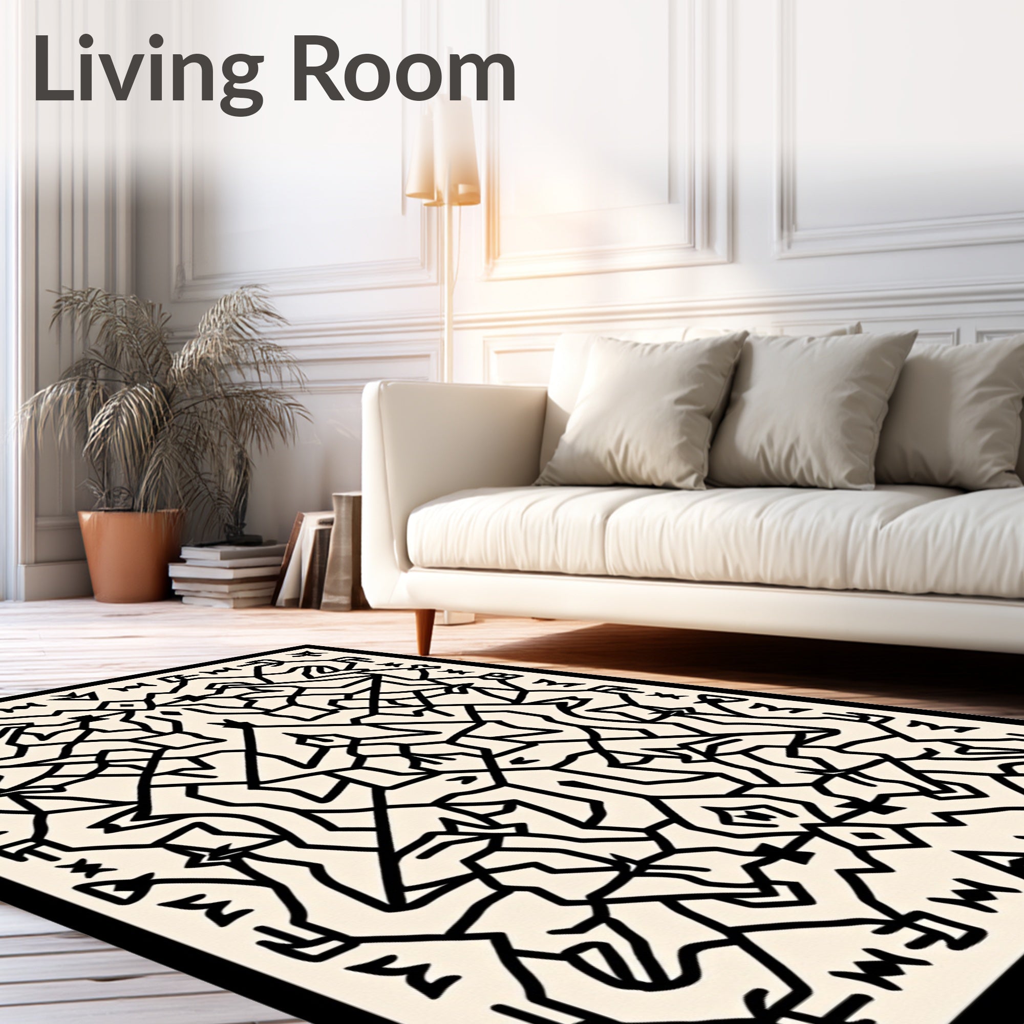 Black White Intricate Geometric Pattern Rug