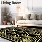 Art Deco Black Gold Geometric Pattern Rug