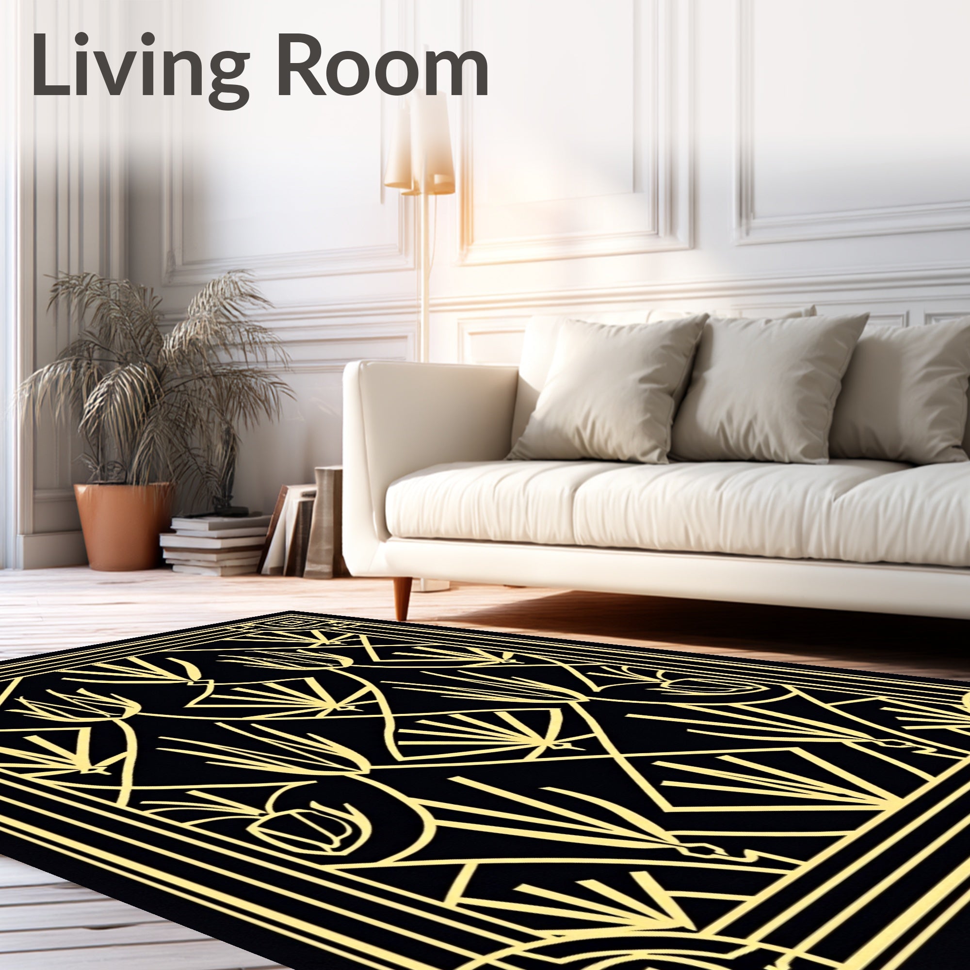 Art Deco Black Gold Geometric Pattern Rug