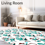 Abstract Teal Leaf Pattern Design Rug