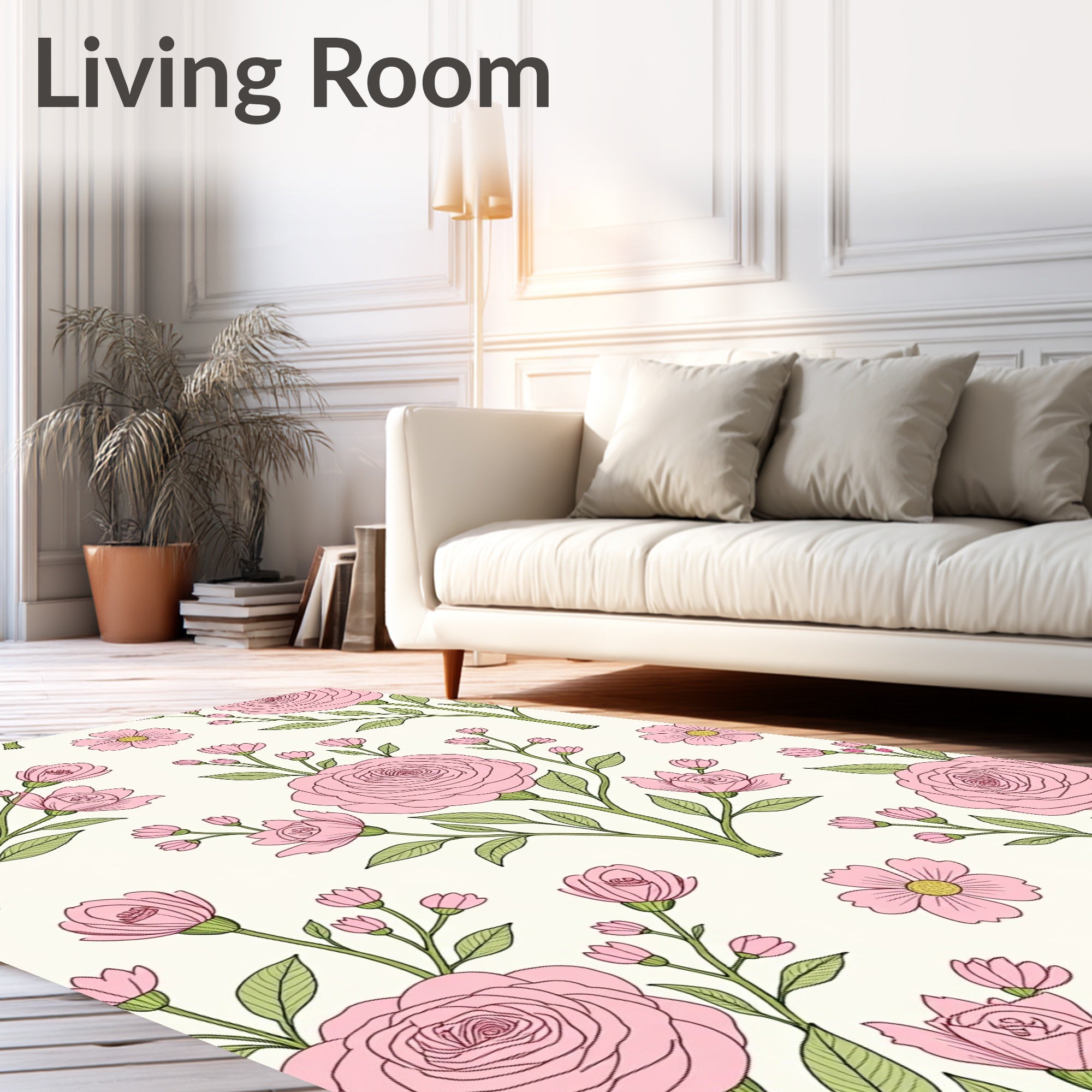 Romantic Pink Floral Pattern Rug