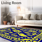 Royal Blue Yellow Floral Border Rug