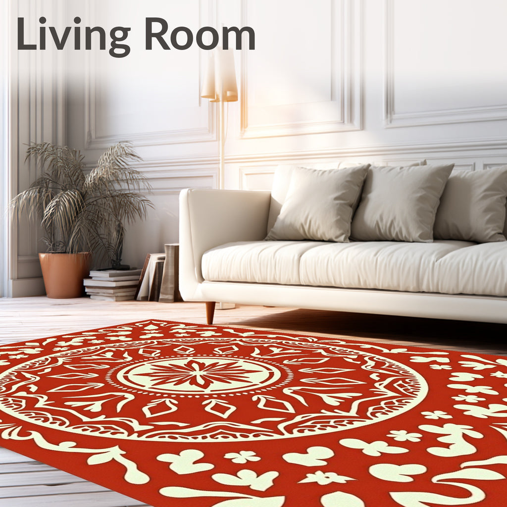 Crimson Floral Mandala Pattern Rug