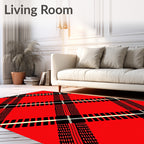 Bold Red Plaid Geometric Design Rug