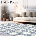 Blue Cream Classic Tile Pattern Rug