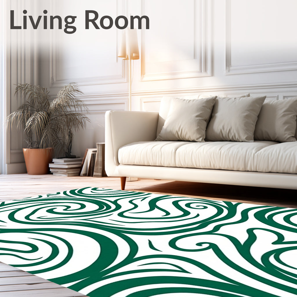 Emerald Swirl Pattern Traditional Design Rug